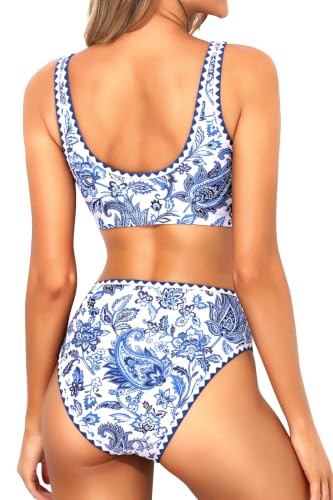 Image of Sporty Bikini Set Two Piece High Waisted Swimsuit Athletic Bathing Suit | Sporty,High Waisted Bottom,U-back,Removable Cups,Athletic,Quick Dry