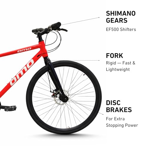 Image of omo Hampi Prime | Hybrid Cycle | 24 Speed Shimano Gears | 18.5 inch Alloy 6061 Frame (Red)