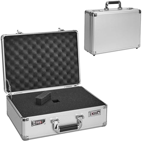 GODLONSEN Secure Security Lock Boxes - 16.9 x 12.2 x 6.1 Inch, Portable Locking Storage Totes with Dual Combination Locks, Lock Boxes for Personal Items, Cash, Briefcase - Silver Cover