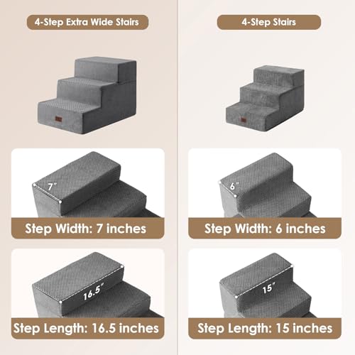 Image of EHEYCIGA Dog Stairs for Small Dogs 16.5 inch H, 3-Step Extra Wide Dog Steps for Couch Sofa and Chair, Pet Steps for Medium Cats, Non-Slip Balanced Pet Ramp Indoor, Grey