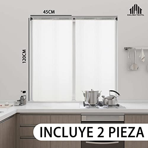 Miniatura 2 de Dalina Textil - Cortina Cocina Translúcida 45x120cm, Visillo Para Cocina, Comedor, Marco De Puerta 2 Pieza Tejido Gasa Finas Diseño Milrayas 45x120cm Blanco