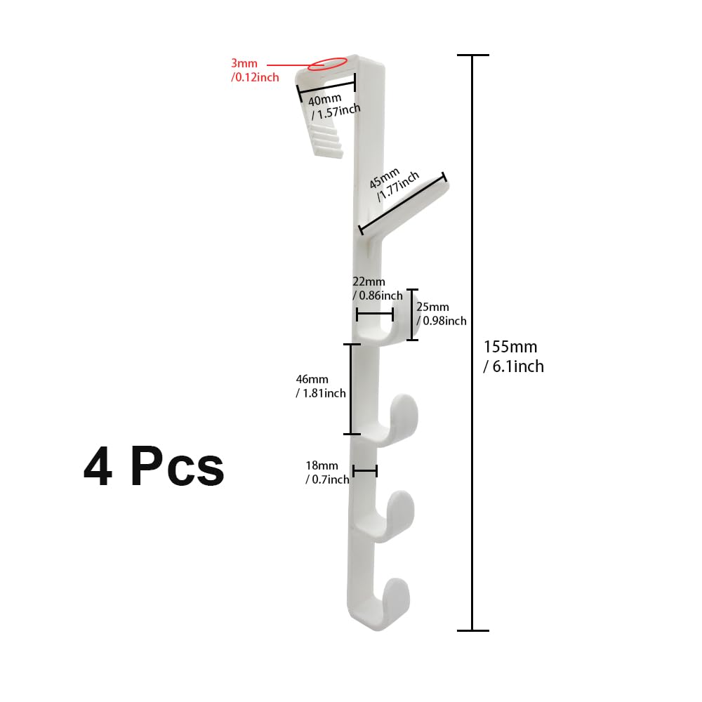 UMCHU Pack of 4 Hanging Door Hooks Rack, with 5 Hooks Rail, Door Coat Hook, for Bedroom Hanging Coat, Towel, Bag, Hat (Four Colours) - Image 2