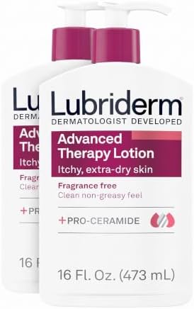 Lubriderm Advanced Therapy Fragrance Free Moisturizing Hand & Body Lotion + Pro-Ceramide with Vitamins E & Pro-Vitamin B5, Intense Hydration for Itchy, Extra Dry Skin, Non-Greasy, 16 flOz (Pack of 2)