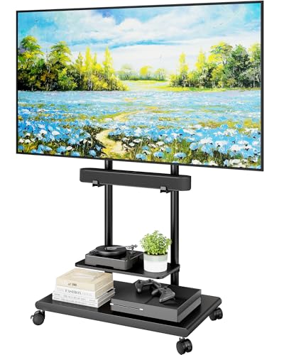 ECOTINY Steel Base Rolling TV Stand with Soundbar Mount for 50-90 inch TVs up to 154lbs, Swivel&Tilt...