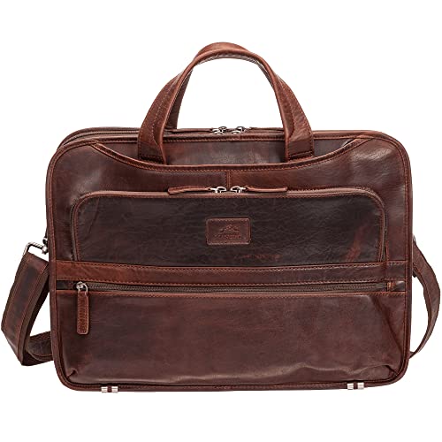 Mancini Buffalo Triple Compartment Briefcase for 15.6” Laptop/Tablet, Brown
