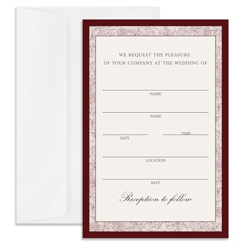 rizotus Red Old Money Wedding Invitations with Envelopes, 25 Floral Invitation Cards Blank Invites for Wedding Reception Bridal Baby Shower Engagement Birthday Dinner Party, 4 x 6 Inch -17