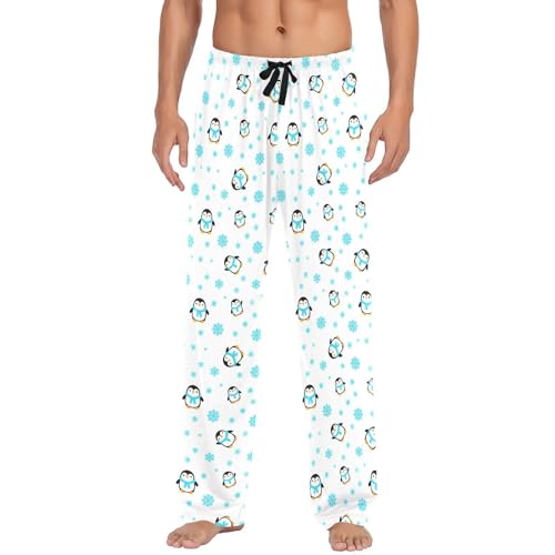 Snowflake and Penguins Men's Pajamas Pants Cotton Sleep Bottoms Pants Lounge Sleepwear - S2