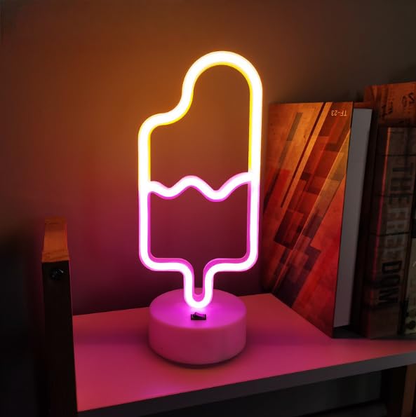 Ice Cream Paw Neon Sign Lamp Dimmable LED with Standable Base and Touchable Switch,USB or 3-AA Battery Powered Neon Signs LED Desktop Wall Decoration
