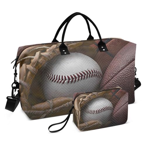 Baseball Glove Football Basketball Large Travel Duffle Bag Weekender Overnight Bags Gym Yoga Bag for Women Men with Toiletry Bag