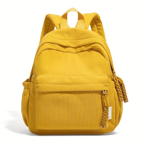 Mochila de sarja para mulheres - Mochila casual com alças ajustáveis e fecho de zíper seguro, para viagens, deslocamentos, Amarelo, P