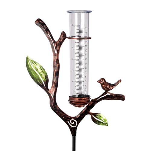 viterlight Rain Gauge Outdoor Metal Rain Gauge with Stake 7 Inch Tube Rain Measure Gauge Decorative Branch Rain Measure Tool for Garden Lawn Patio