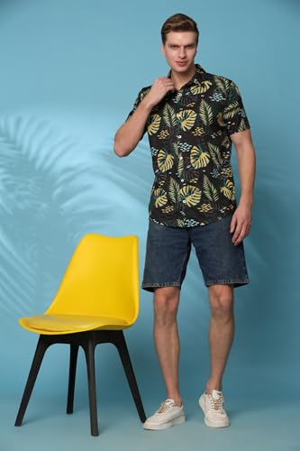 Image of Mens Printed Casual Shirts Short Sleeves Button Down Tropical Shirts