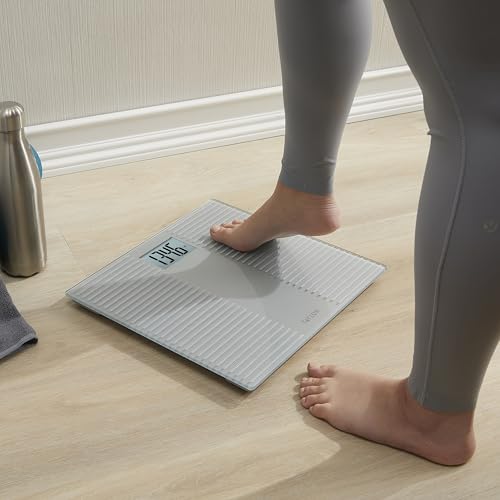 Image of Taylor Digital Bathroom Scale for Body Weight, 11.8 x 11.8 Inch 5mm Tempered Glass Platform, Large Display, 350 lb Capacity, Slip-Resistant Silicone Design, Silver