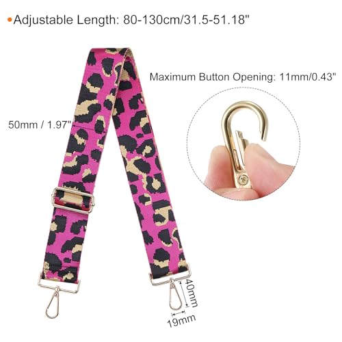 Image of uxcell Purse Strap Replacement, 31-51inch Adjustable Polyester Leopard 2inch Wide Crossbody Shoulder Strap for Handbag Guitar(Rose Red, Gold Buckle)