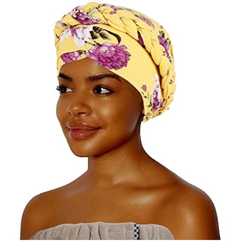 Turban Caps for Women Cancer Chemo Beanies Bohemia Flowers Head Wrap Pre-Tied Twisted Braid Stretch Hat Hair Loss Wrap Cap (Yellow) Cover