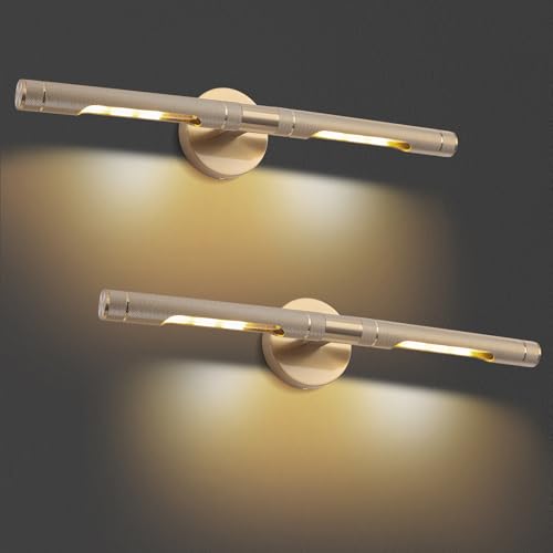 Image of Brass Picture Light Set of 2, Hardwired Wall Lights for Pictures 23.6in Brushed Gold Knurled Gallery Light, Rotatable 360 Modern Art Light for Bathroom Study Room Entryway, E12 Bulbs Included