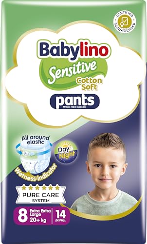 Babylino Sensitive Cotton Soft Pants, Talla 8 (20+ Kg), Pañal Braguita con Ajuste 360° Anti-Fugas, 14 pañales