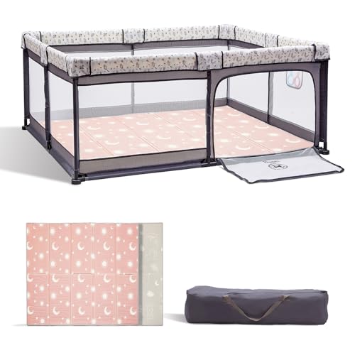 Image of Joypony 4 in 1 Baby Playpen with a Mat, 50"x50" Large Playpen for Babies and Toddlers, Small Baby Play Pens, Indoor & Outdoor Kids Activity Center, Baby Play Yard for Toddler with Gate