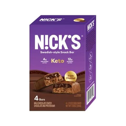 N!CK’S Keto Snack Bar, Triple Chocolate, Low Net Carbs, High Protein, No Added Sugar, 5g Collagen, Low Carb Protein Bar, Low Sugar Meal Replacement Bar, Keto Snacks, 4 pack Cover