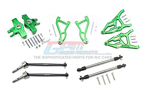 for Traxxas Unlimited Desert Racer 4X4 (#85076-4) Upgrade Parts Aluminum Front Upper & Lower Arms + Knuckle Arms + Harden Steel CVD Drive Shaft + SST Turnbuckles - 36Pc Set Green