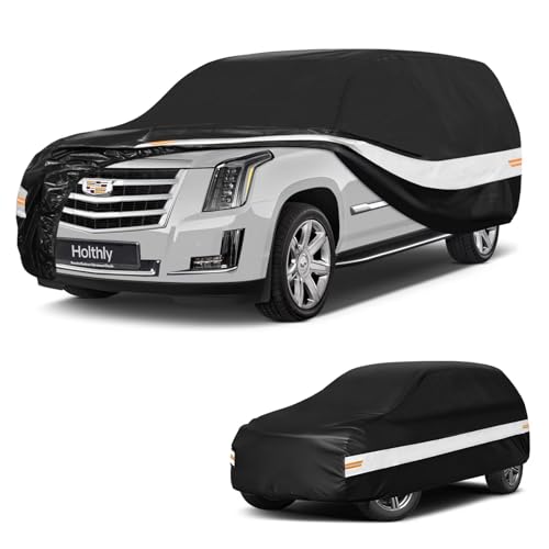Image of 10 Layers SUV Car Cover Custom Fit for Cadillac Escalade ESV (2002-2026), Waterproof All Weather for Automobiles, Outdoor Full Cover Sun Dust Rain Protection with Cotton. Black