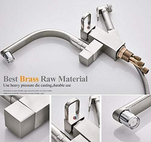 Robinet de cuisine double bec fini nickel brossé avec flexible eau chaude