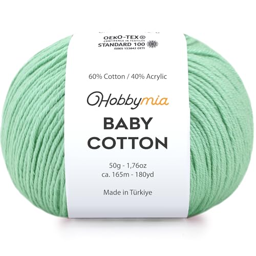 Image of Baby Cotton Blend Yarn - Soft Sport Weight Yarn for Crochet & Amigurumi - 50g /180yds - 60% Cotton 40% Acrylic - Ideal for Baby & Knitting Proj.(Mint, 1 Ball)