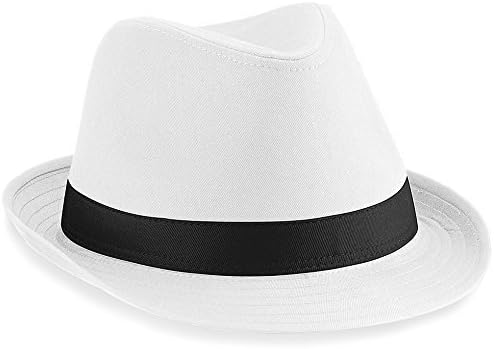 Beechfield Fedora Trilby Unisex Hat (S/M, White/Black)