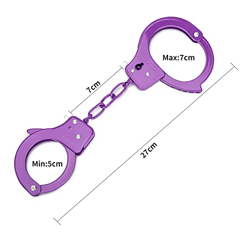 HUALIXUAN Metal Play Handcuffs, Hand Cuffs Police, Toy Handcuffs for Kids (Purple) - Thumbnail 3
