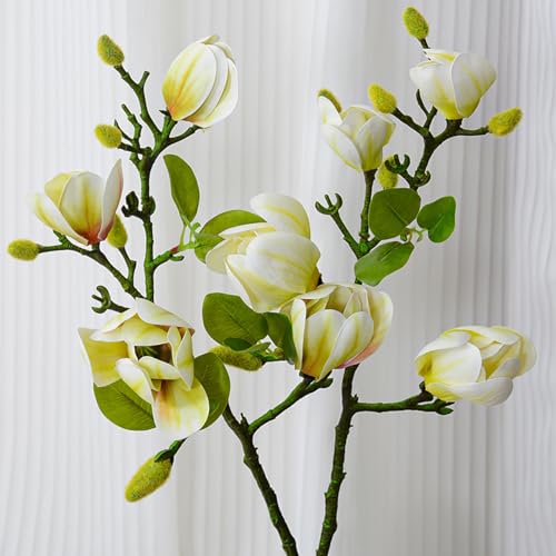 KIJING Magnolia - Flores artificiales para decoración de mesa de sala de estar, decoración del hogar (3, rojo verde)
