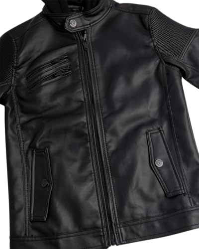URBAN REPUBLIC Boys' Leather Jacket - Lightweight Hooded Black Faux Leather Spring Motorcycle Jacket for Boys (Sizes: 8-20)4