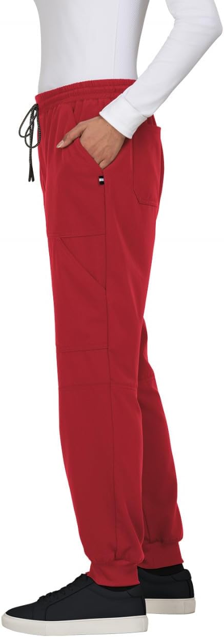 KOI Next Gen Women's 7 Pocket Good Vibe Jogger Scrub Pants with 4-Way Stretch and Elastic Waistband Ruby Medium