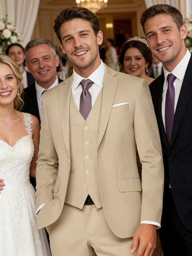 Mens 3 Piece Slim Fit Suit Set, 2 Button Solid Blazer Jacket Vest Pants Business Tuxedo