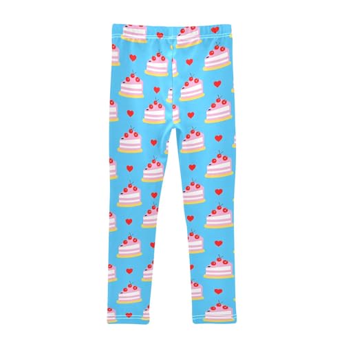 senya Girls Printed Leggings Yoga Pants Blue Background Cake Pattern for Kids in 4t to 10 Years, 4T2