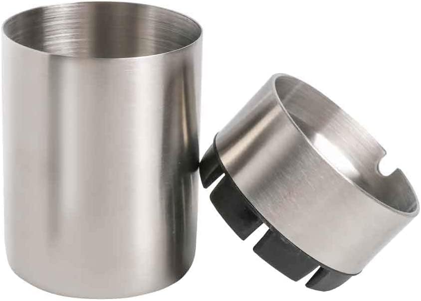 Stainless Steel Car Cigarette Ashtrays Fireproof Automatically Extinguished Unbreakable Ashtray for Car Home Office Outdoor Use Large Size (280gr-10oz) (Silver)