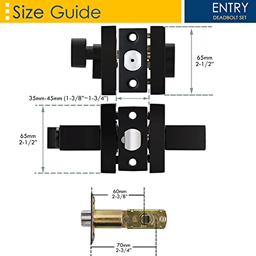 3 Pack Heavy Duty Entry Lever Door Handle And Single Cylinder Deadbolt Lock Set, Contemporary Square Keyed Alike Entry Door Handle Set With Deadbolt For Front Door Or Office, Matte Black Finish #TOP5
