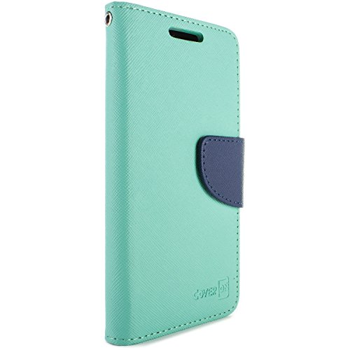 Htc Desire 526 Case, Coveron® [Carryall Series] Flip Folio Card Slot Pouch Cover Lcd + Strap + Stand Wallet Case For Htc Desire 526 - Teal & Navy Blue #TOP3