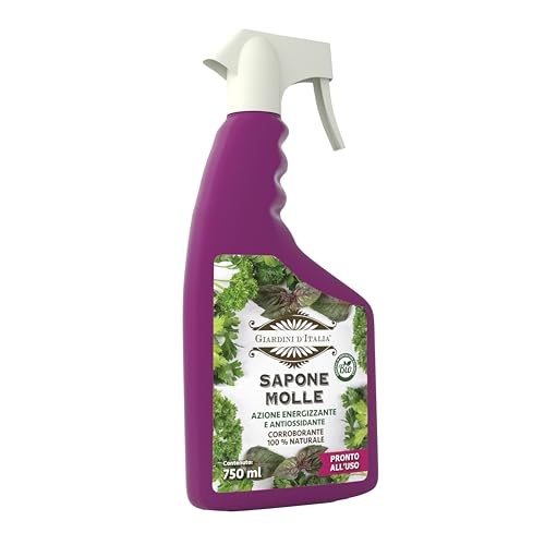 GIARDINI D'ITALIA - Sapone Molle per Piante Spray Pronto all'Uso, Migliora le Difese delle Piante da Pidocchi, Cocciniglia, Afidi e Altri Insetti a Corpo Molle, Ammesso in Agricoltura Biologica, 750ml
