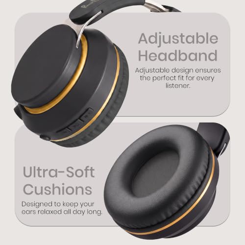 Image of PunnkFunnk FusionBeat Wireless Bluetooth Headphones with BT 5.3, Noise Cancelling, Hi-Res Audio, 40mm Drivers, Deep Bass, Memory Foam Ear Cushions, Over-Ear Headset, Teens & Adults (Black)