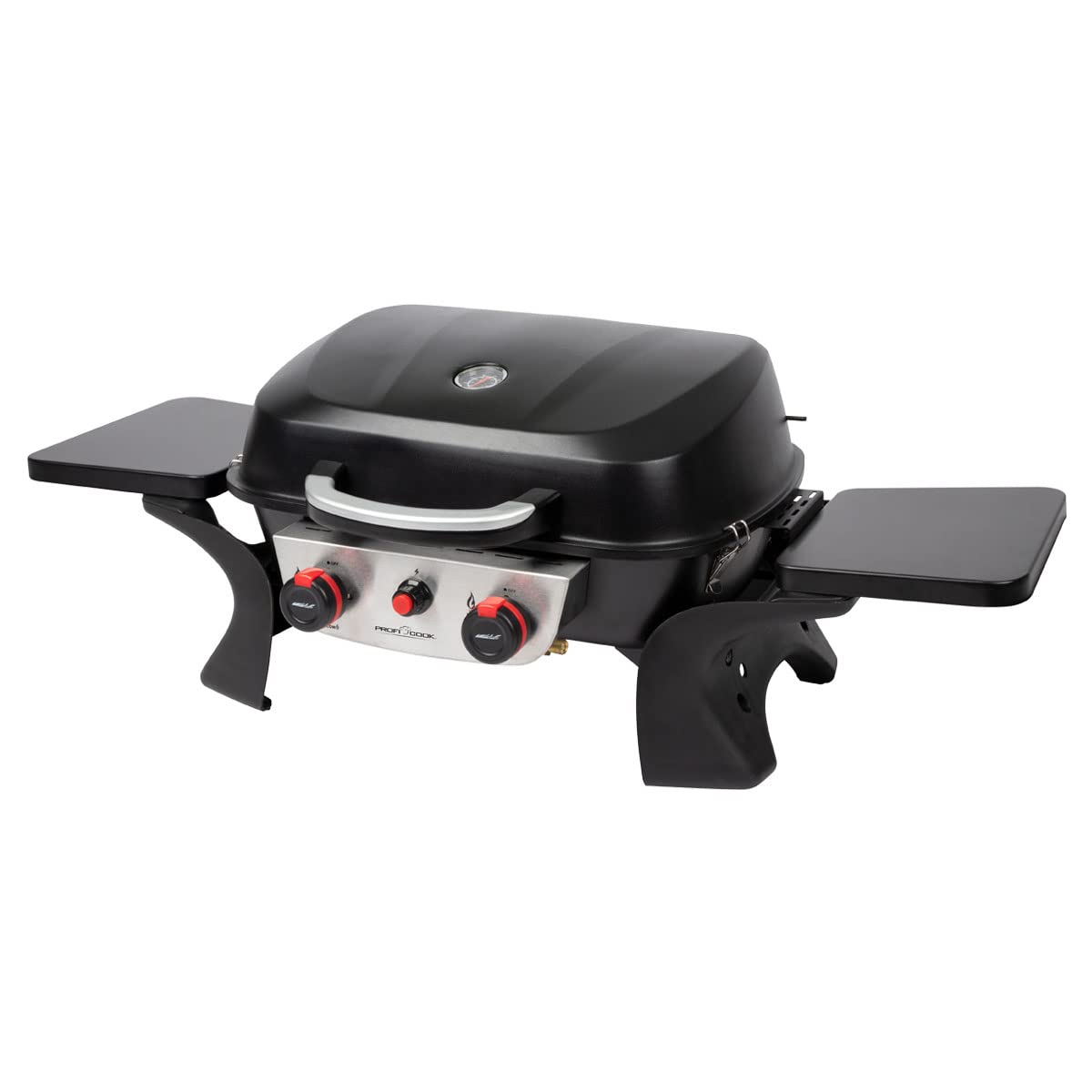 ProfiCook Gasgrill mit 2 Edelstahlbrennern | Tischgrill inkl. Gasdruckminderer & Gasschlauch | Grill mit Stabiler Metallhaube & Temperaturanzeige | Gasgrill klein für Balkon & Camping | PC GG 1261