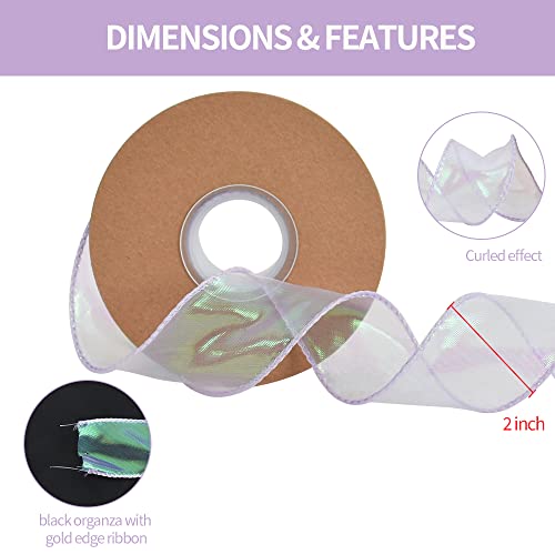 Toniful 1-1/2 Inch Wide Laser Light Purple Violet Wired Chiffon Ribbon Shimmer Sheer Organza Ribbons For Crafts Floral Bouquets Wedding Party Decorations Valentine's Day Gift Wrapping Bow Making(10Yd) #TOP1