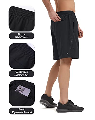 Hifeos Mens Athletic Shorts - Running, Tennis, Gym Workout Shorts For Men 7" - Comfortable, Lightweight, With 3 Zippered Pockets Black #TOP3