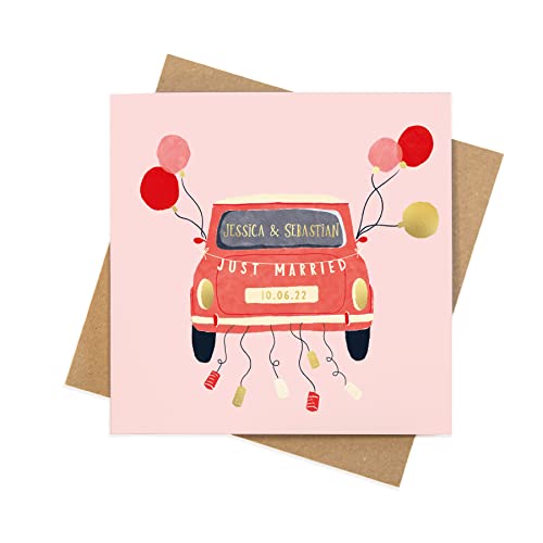 Personalised wedding card | luxury illustrated colour and foil square wedding greeting cards | Mr & Mrs Wedding cards congratulations couple recipient