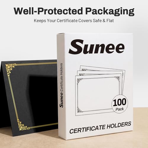 SUNEE Certificate Holders, 100 Packs Black Diploma Holders, Certificate Covers with Gold Foil Border for Letter Size 8.5 x 11 Certificate Paper, Cardstock, Award, Graduation, Documents