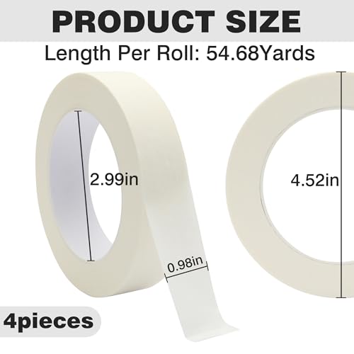Image of Masking Tape 1 inch X 55 Yards X 4 Rolls, General Purpose Beige White Painters Tape for Arts DIY Crafts Painting Labeling Decoration School Projects Home Office