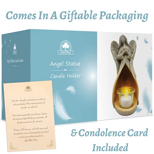 Oakiway Sympathy Gifts - Angel Tealight Candle Holder Statue W/Flickering Led Candle - Memorial Gifts For Loss Of Loved One, Bereavement, In Memory, Grief, Funeral, Remembrance Gifts, Home Decorations #TOP3