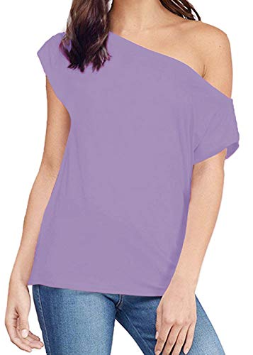 Women s Casual Off Shoulder Lose Sexy Short Sleeveless Blouse Tops T Shirt Taro M