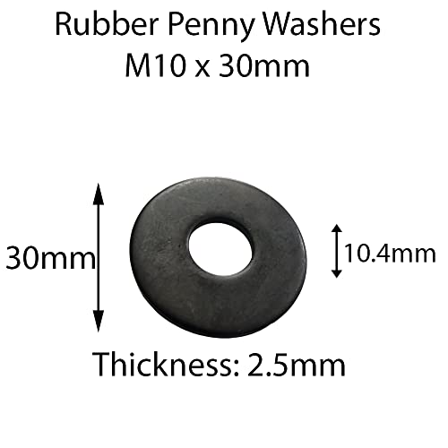 M10 X 30mm Black Rubber Penny Washers (Pack of 10) Penny Washers size: 10.5 mm Inside Diameter x 30mm Outside Diameter x 2.5mm Thickness - Image 2