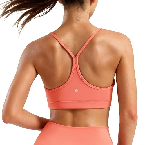 MXYMXY Womens Sculpting Compression Sports Bra Y-Back Training Bra with Removable Pads for Gym Yoga Top Coral Pink