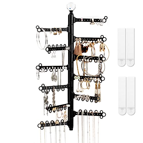 All Hung Up 12-Tier Jewelry Organizer | Rotating 180Â° 120-Hole Wall Mount Hanging Jewelry Holder for Bracelets & Rings | Necklace Holder & Earring Organizer | Includes Command Strips (Black)